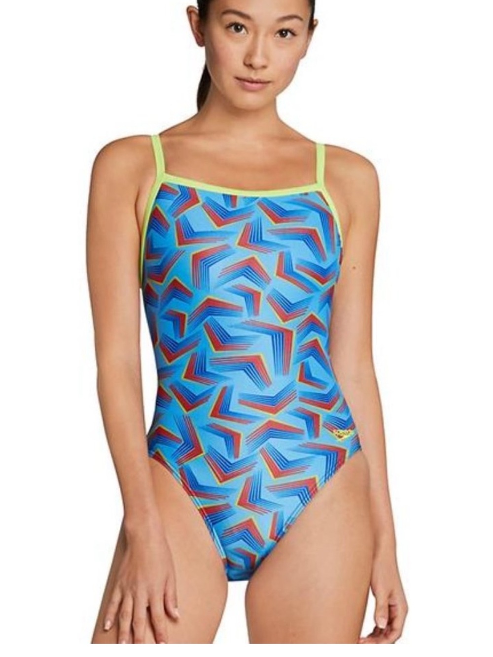 Speedo Blue Geometric One-Piece with Lime Trim